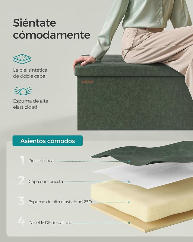 Folding Storage Ottoman Bench Forest Green LSF070C01