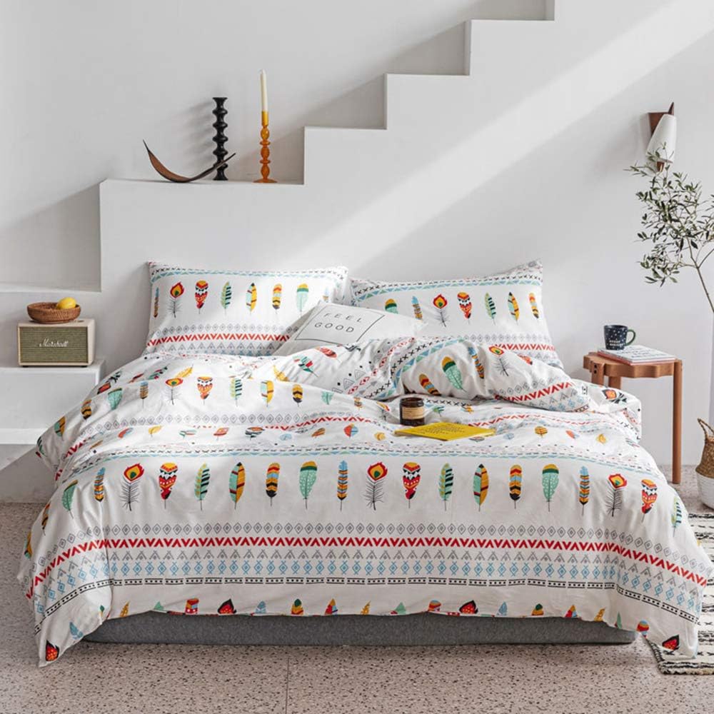 Amazon Com Feather Bedding Set Boho Duvet Cover Twin Kids Geometric Bedding Sets Twin 3 Pieces Fruit Bedding Collection Lightweight Cotton Comforter Cover With Zipper Ties Girls Twin Duvet Cover Set Kitchen Dining