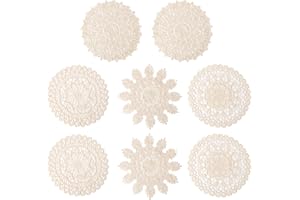 TEYOON 8 Pieces 6 Inch Cotton Lace Doilies Crochet Handmade Lace Coasters Round Lace Placemat Rustic Table Doilies Decors for Kitchen Dining Room Party Dressers Dream Catcher Decoration (Beige)
