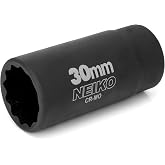 NEIKO 02522A 30mm Socket | 1/2&rdquo; Drive Deep Impact Socket | Spindle &amp; Axle Nut Socket | 12 Point |Chrome Molybdenum Cr-Mo |Deep Well Hub | Triple Square | Axle Shaft Nut Remover