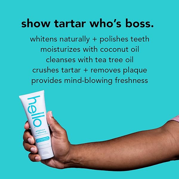 HELLO ANTIPLAQUE TOOTHPASTE, FLUORIDE FREE FOR TEETH WHITENING WITH NATURAL PEPPERMINT FLAVOR AND TEA TREE OIL, PEROXIDE FREE, GLUTEN FREE, SLS FREE, 3 PACK, 4.7 OZ TUBES