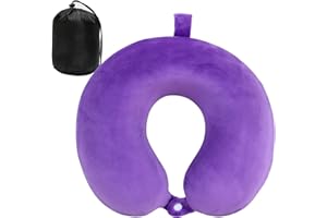 DUANY STORE Neck Pillow for Traveling, Upgraded Travel Neck Pillow for Airplane 100% Pure Memory Foam Travel Pillow for Flight Headrest Sleep, Portable Plane Accessories (Dark Purple)