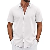 COOFANDY Mens Button Down Shirts Short Sleeve Casual Shirt Cotton Summer Beach Linen Wedding Shirts