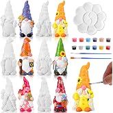 Arrowbash 6 Pcs Wildflower Gnomes Ceramic to Paint Kit for Adults, 5.1 Inch | Unpainted Ceramic Figurines, Blank Pottery Statues, Ready to Painting, Paint Brushes Palette, DIY Crafts, Spring Flora Themed