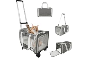 Pet Carrier with Wheels Up to 25 lbs Airline Approved Dog Carrier Rolling Pet Carrier w/Removable Wheels & Washable Plush Mat