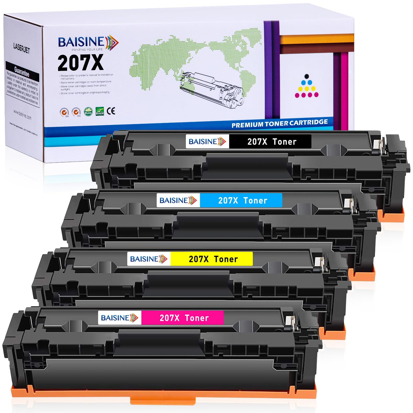 BAISINE 207X Toner Cartridges With Chip Replacement for HP 207X 207A Toner for HP Color Laserjet Pro MFP M283fdw M255dw M282nw M283fdn M255nw