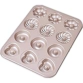 Bakeley Donut Mold Cake Pan, 12-Cavity Non-Stick Ring Doughnut Bakeware for Oven Baking (Champagne Gold)