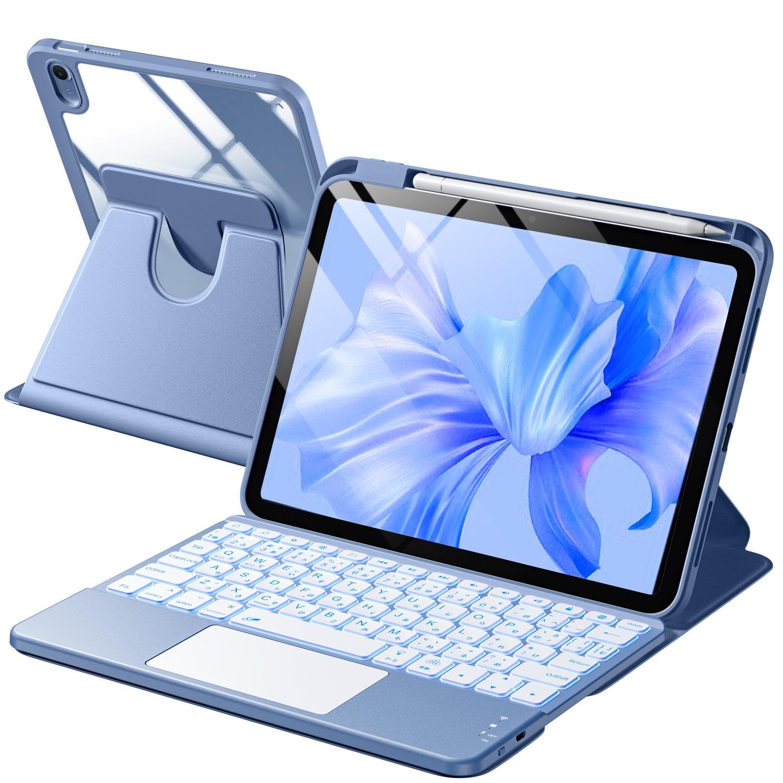 HETHOT【TELEC認証取得済み】 iPad用 キーボード付きケース - (A16)第11世代 11インチ2025/第10世代 10.9インチ2022 JIS日本語配列 360 度回転 軽量・全面保護 防汚材質 静音キー7 色レインボーバックライト 2台のiOSデバイス切り替え可能 省エネ