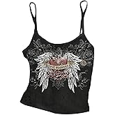 SOLY HUX Women's Y2k Gothic Graphic Cami Crop Tops Spaghetti Strap Summer Camisole