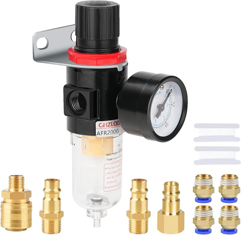 Noosverl Compressed Air Regulator Water Separator 1/4 Inch German Quick Couplers