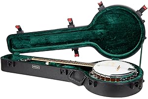 Crossrock ABS Flight Case for 5-String Resonator Banjos | Black Scratch-Resistant Shell, TSA Lock, Forest Green Velvet Interior – Fits Deering, Washburn B9​