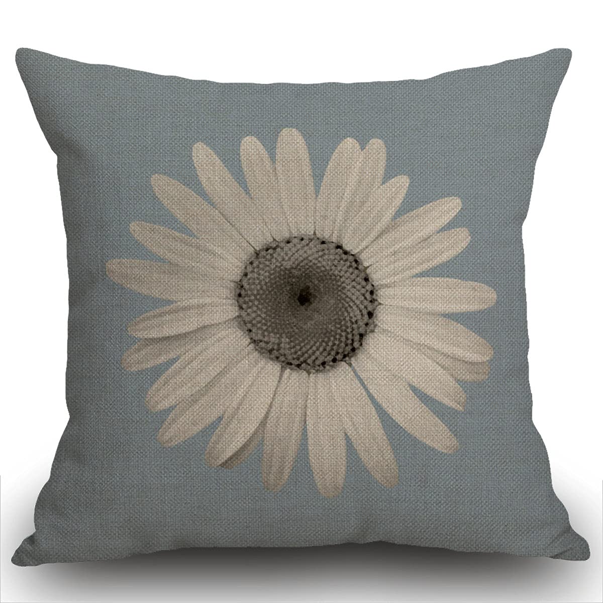 Smooffly Floral Cushion Covers, Handmade Petal Blossom Farmhouse Pattern Cotton Linen Decorative Throw Pillow Covers Pillow Cases for Sofa 18x18 inches 45X45CM, White Gray Blue