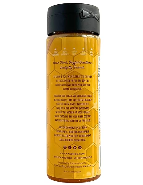 CHICK & ROO ZERO SUGAR HONEY SUBSTITUTE – CLASSIC FLAVOR: NATURALLY ENRICHED WITH HONEY & PROPOLIS, SUGAR FREE, PREBIOTIC FIBER, LOW CARB, NON-GMO, GLUTEN-FREE, (1 BOTTLE, 10.5 FL OZ) (LEMON ZEST)