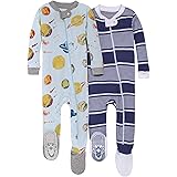 Burt's Bees Baby Baby Boys Sleeper Pajamas, Zip-Front Non-Slip Footie PJs, Organic Cotton