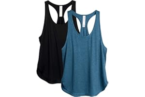 icyzone Women's Racerback Workout Athletic Running Tank Tops Loose Fit (Pack of 2)