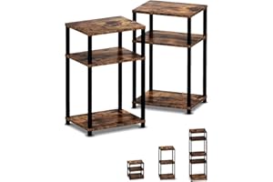 WOODYNLUX End Table Night Stand Set of 2, 3-Tier Bedside Tables, 5-Tier Shelf Bookcase, Accent Side Table for Couch, Living Room, Bedroom, Rustic Brown and Black, Easy Assembly.