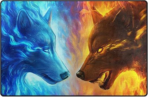 Amazon Com Vikko Fire Wolf And Ice Animal Area Rugs Runner Floor Pad Non Slip Carpet Mat Modern Rug For Living Room And Bedroom Home Decor 31 X 20 Inch Home Kitchen