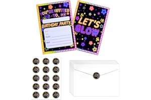 20Pcs Glow Party Invitations Sets with Envelopes Let’s Glow Neon Party Birthday Invitation Cards for Birthday Party Invitatio