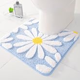 QJHOMO Blue U Shaped Toilet Rug Cute Daisy Contour Bathroom Mat 20