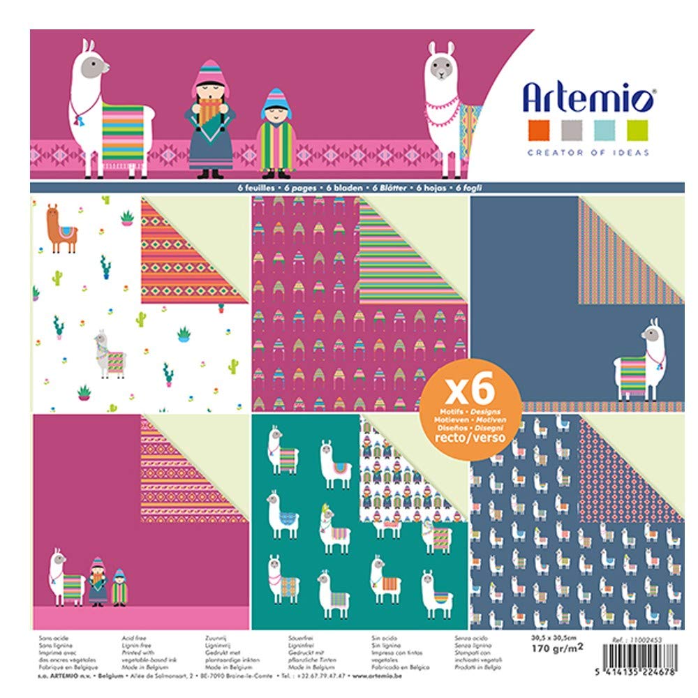 Artemio 11002453 Pad of 6 Alpaca Sheets, 30 x 30 cm, Multi-Coloured