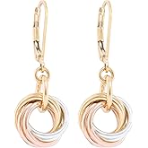 Dainty Tricolor Love Knot Earrings for Women | Sterling Silver with 14K Yellow and Rose Gold-Filled Circles | Minimalist Mixed Metal Dangle Jewelry Gift
