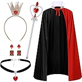 JcHrmers 5Pcs Halloween Queen Costume Accessories Set, Shiny Crown Heart Necklace Wand & Cloak for Women Party Cosplay