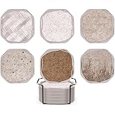 UMIRRO Absorbent Coasters for Drinks with Holder, Silicone Cup Coaster with Felt Insert for Coffee Table Decor, Small Unique Birthday Gift Ideas for Men, Dad, Him, Women Mom, Her, 4", Brown, Set of 6