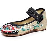 YunPeng Women Mary Jane Flat Shoes Casual Chinese Traditional Embroidered Ballet Canvas Shoes