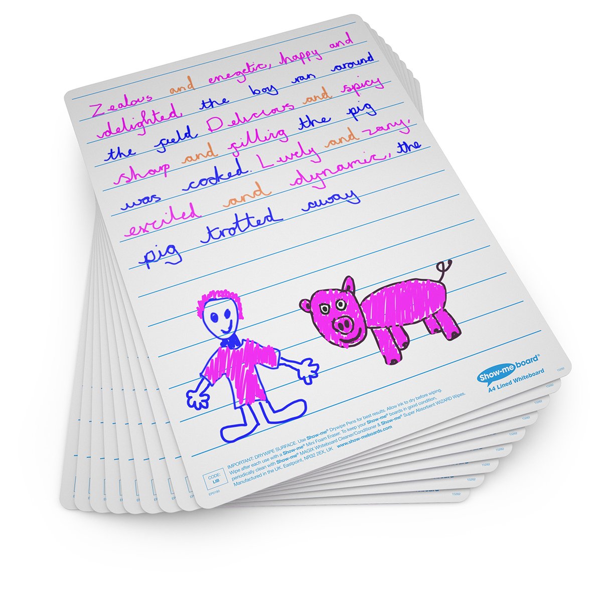 Show-me Lined/Plain Double-Sided A4 Whiteboards – Drywipe Board for Teacher and Students, Suitable for Whiteboard and Drywipe Pens (Pack of 10)