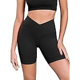 ODODOS Cloud Feeling Cross Waist Yoga Shorts for Women, 6" Crossover High Waist Lounge Biker Shorts