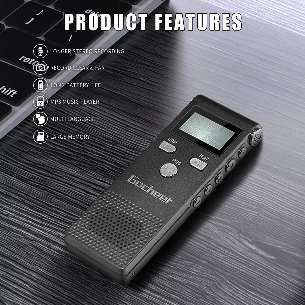 Gocheer Multifunctional Rechargeable 8GB Digital Audio Voice Recorder/Dictaphone/MP3 Player