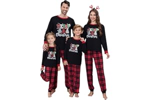 IPAJAMAS Christmas Family Pajamas Set Matching Holiday Plaid Sleepwear Set Reindeer/Tree Print Loungewear for Xmas Eve