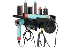 CATOOMUU Wall Mount Hair Dryer Stand Holder for Dyson Supersonic Nural Hair Dryer and Dyson Airwrap Styler, 2 in 1 Blow Dryer Accessories Organizer Storage Rack, Aluminum Alloy