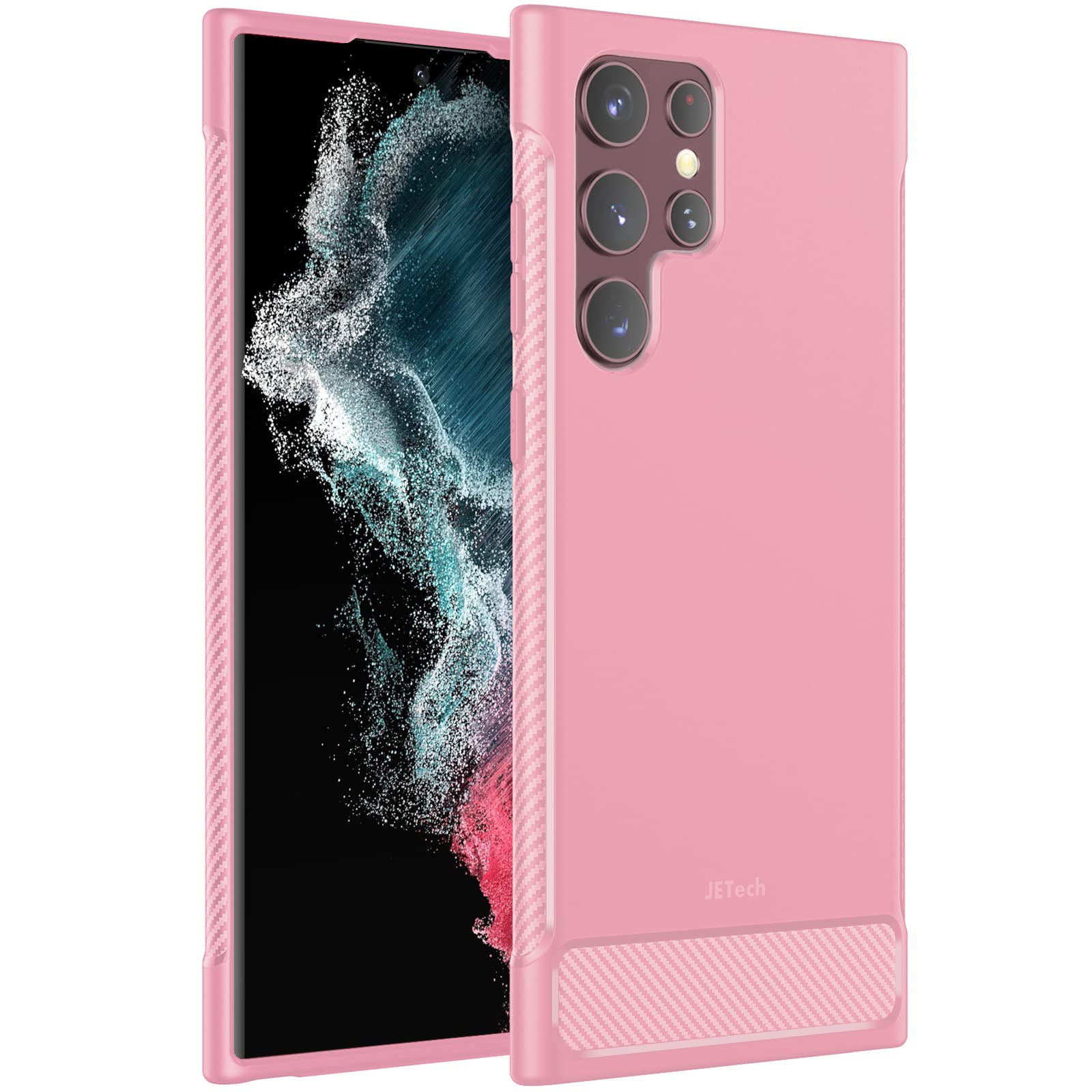Photo 1 of JETech Slim Fit Case for Samsung Galaxy S22 Ultra 5G 6.8-Inch, Thin Phone Cover with Shock-Absorption and Carbon Fiber Design (Pink)