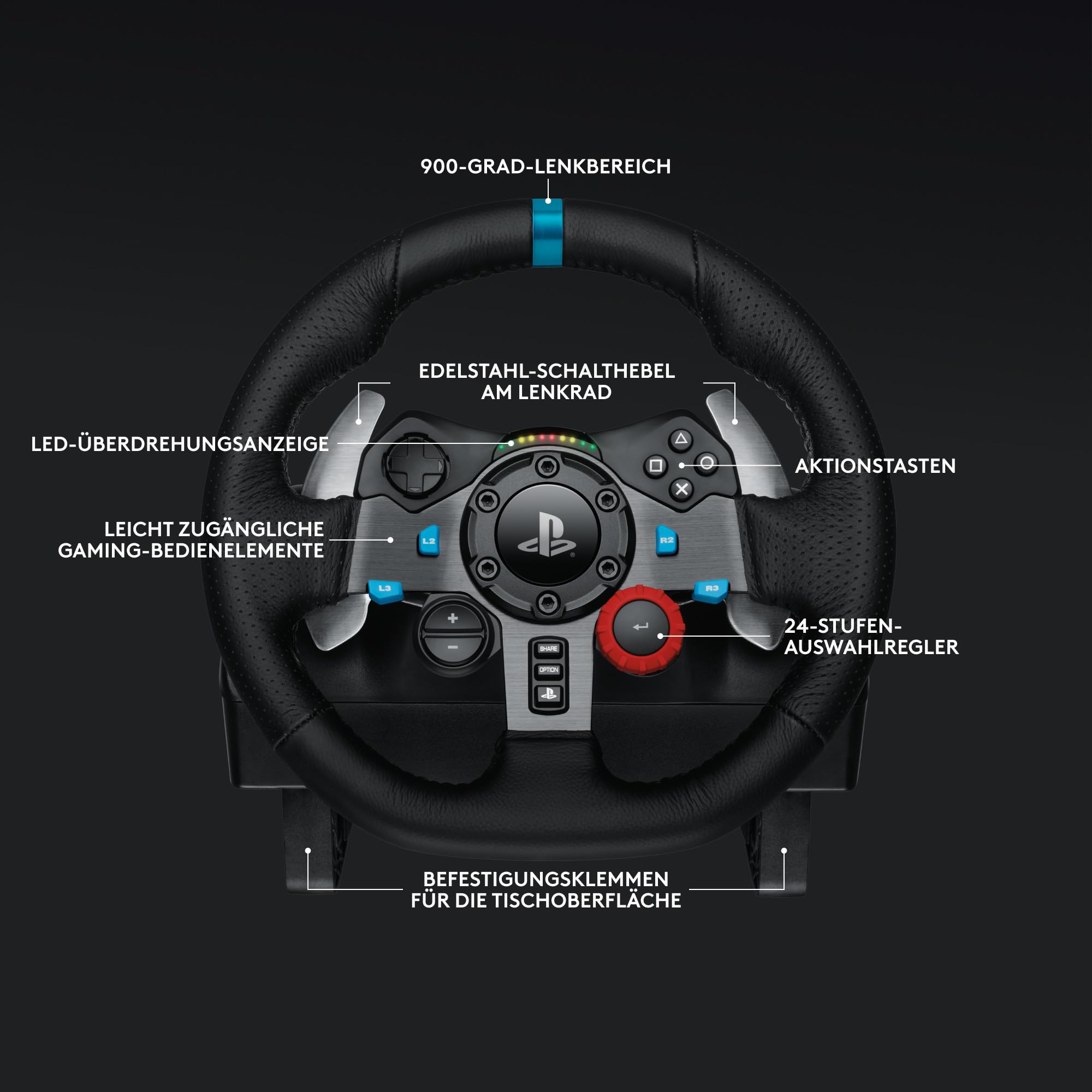 Logitech G G29 SE Driving Force Rennlenkrad und Pedale, Force Feedback, echtes Leder Driving Force Schalthebel – für PS5, PS4 und PC, Mac – Schwarz 5