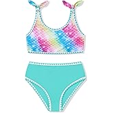 Girls Two Piece Swimsuits Color Block Bowknot Swimwear Summer Beach Bikini Set Little Girl Bathing Suit with Chest Pad 3-10T