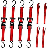 BonsMax 4 Pack Ratchet Tie Down Straps, 1.5 inch x 12ft, 4400 LBS Break Strength for ATV, UTV, Motorcycle, Pickup Truck, Trailer, Rubber Coatded S-Hook and Soft Loop