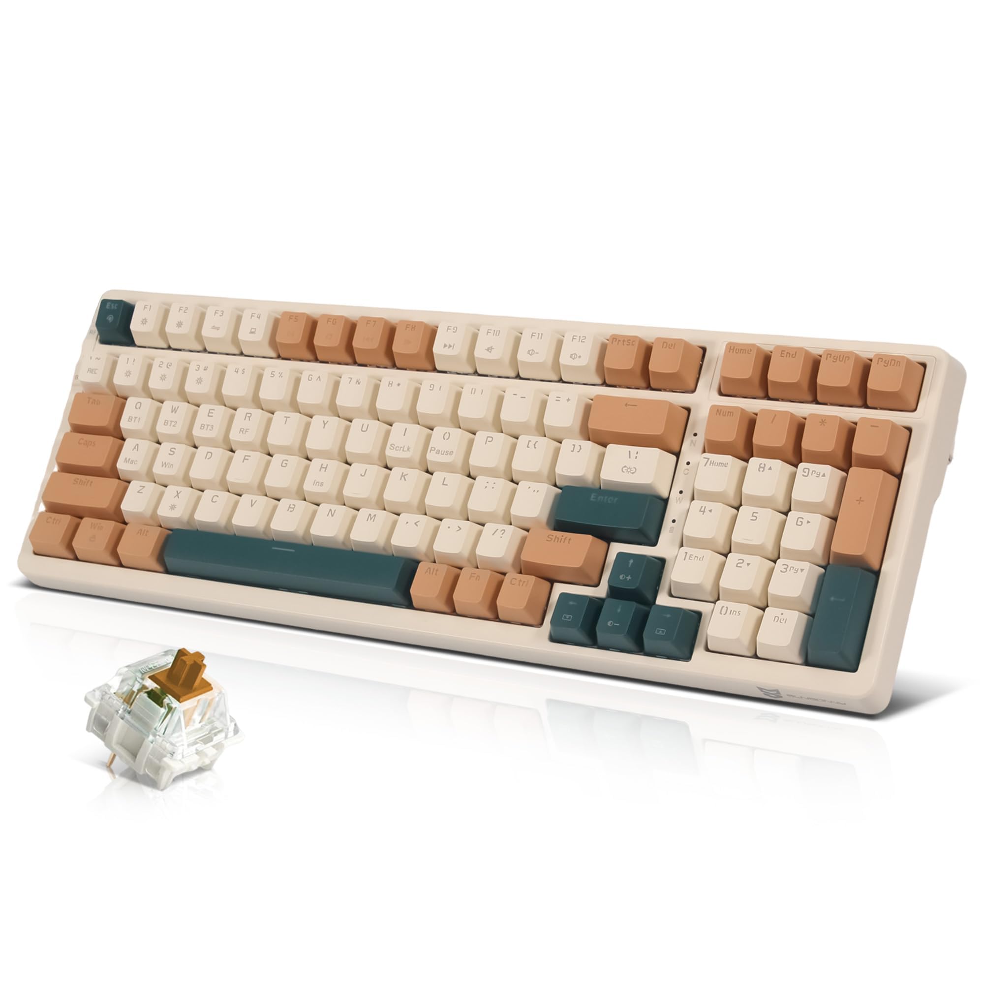 Photo 1 of Qisan Wireless/Wired Mechanical Keyboard, Triple Mode 2.4G/USB-C/BT Wireless Gaming Keyboard, 100 Keys (98%) US Layout Brown Switch Rechargeable RGB Backlit Keyboards | Brown Combo