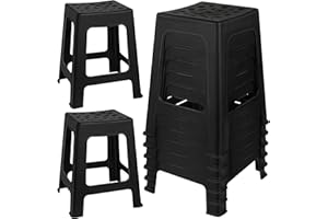 TURSTIN 6 Pack Plastic Stools 16.9 Inch Black Nesting Stools Portable Backless Bar Stool Flexible Seating Chairs for Classroom Office Home