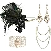 Cizoe 1920s Gatsby Accessories Set for Women Flapper Headband 20s Headpiece Necklace Gloves (oc)