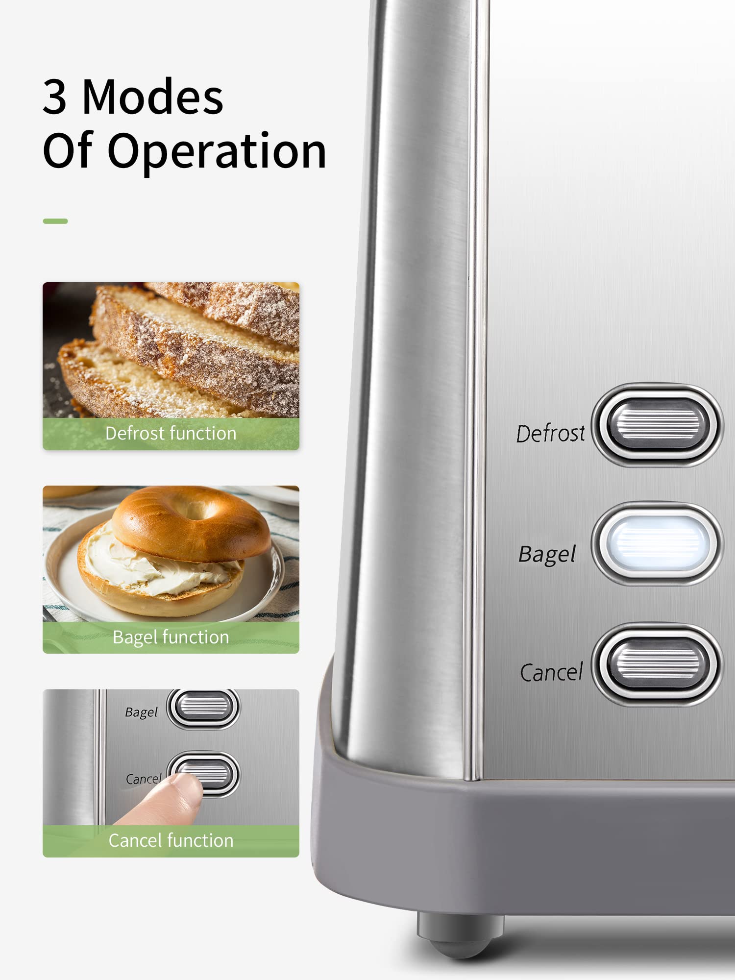Yabano Retro Bagel Toaster - 2 Slice, 2 Extra Wide Slots, 7 Shade Settings, Defrost/Bagel/Cancel, Removable Crumb Tray, Stainless Steel, Silver