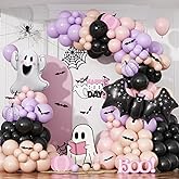Pink Purple Halloween Balloon Arch Garland Kit, 125pcs Pastel Witch Halloween Balloon with Bat & Cute Ghost Foil Balloons for Girls Baby Shower halloween Boo Spooky Season Indoor Party Decorations