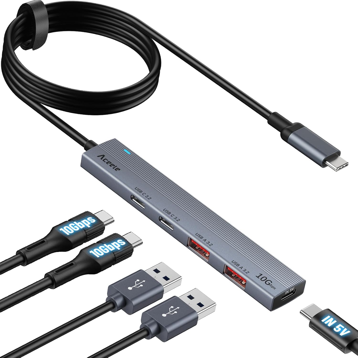 Photo 1 of Aceele 10Gbps USB C Hub with 4 USB 3.2 Ports (2 USB A & 2 USB C), USB 3.2 Gen 2 3.3ft USB Cable Extender Hub with Type-C Power Port,Compatible for MacBook Pro 2021, iPad Pro 2021 and Other PC