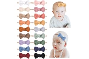 Niceye 18 Packs Baby Girl Bows Soft Nylon Headbands Hair Bows for Newborns, Infants, Toddlers - Stretchy Handmade Hair Accessories for Baby Girls and Boys