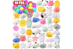 Sizonjoy 48 Pack Mochi Squishy Toys Filled Easter Eggs, Mini Soft Animal Squishies Stress Relief Toys for Basket Fillers,School Classroom Prizes