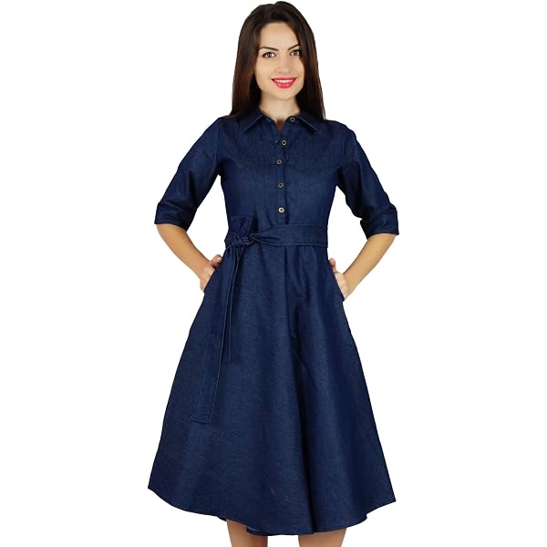 Amazon.com: Women's Round Neck Denim Dress, Single Breasted Round Neck Long  Sleeved High Waisted A-Line Dress, Casual Button Mini Dress Blue S: Clothing,  Shoes & Jewelry