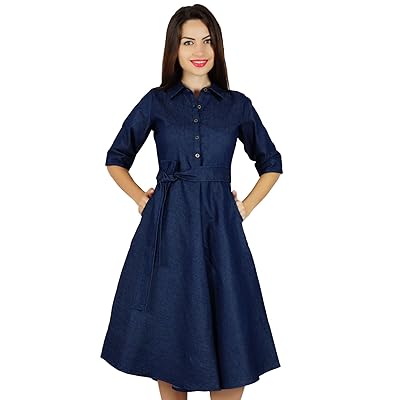 Bimba Women's Casual Midi Denim Shirt Dress with Kuwait Ubuy