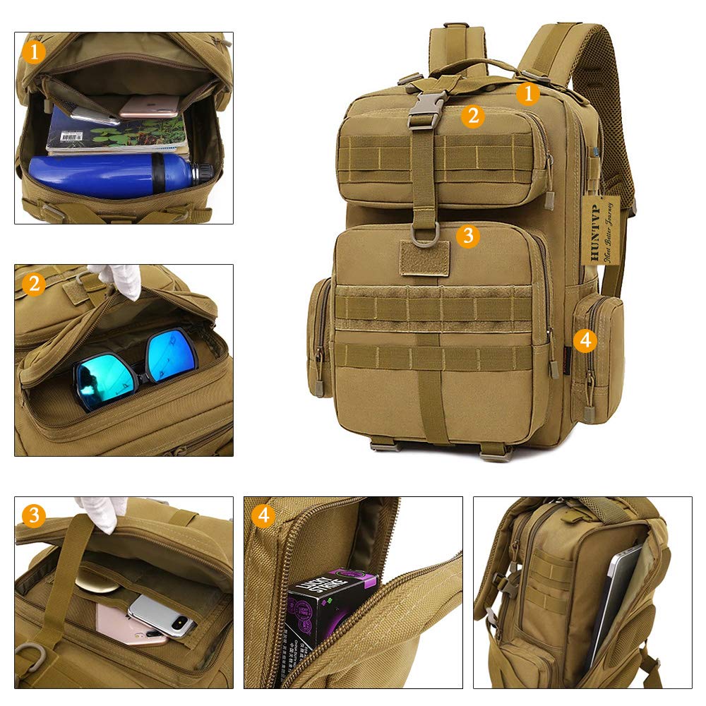 Huntvp 30L Militar Mochila de Asalto Tactical Molle Gran Bolsas  Impermeables de Nylon para Senderismo Trekking Acampada y senderismo  Deportes y aire libre
