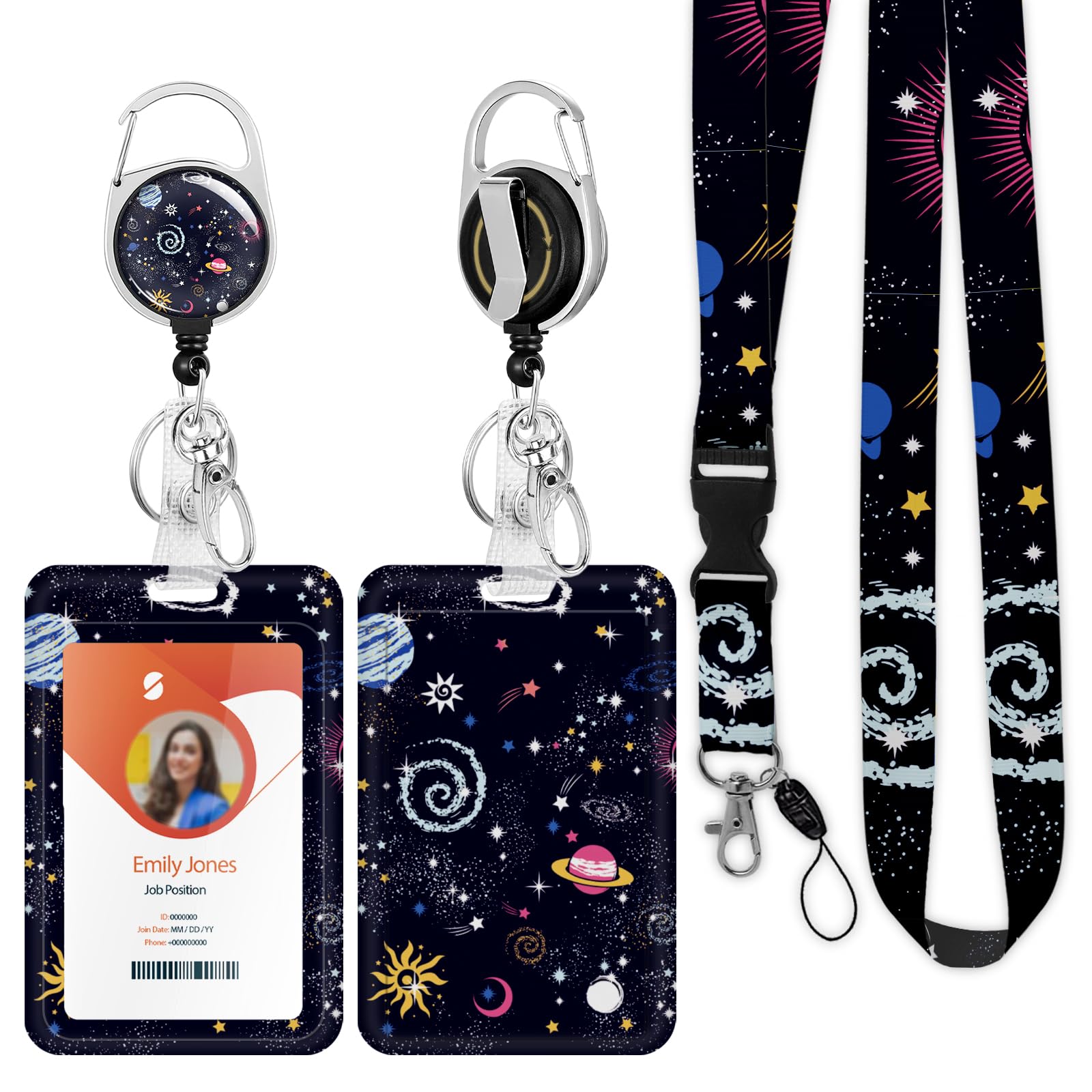 ID Badge Holder with Lanyard,Retractable ID Badge Card Holders Detachable Neck Lanyard Strap with Badge Reel and Vertical ID Holder for Nurse Students Teachers Office Staff(Universe)