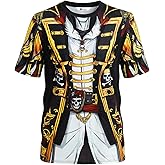 Runcati Mens Pirate Captain T-Shirts Tuxedo Funny 3D Print Cosplay Costume Tees Crewneck Short Sleeve Top Unisex